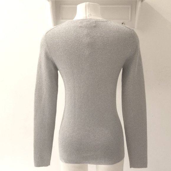 Michael Kors Grey & Silver Metallic Long Sleeve Pullover Sweater M - Picture 3 of 6
